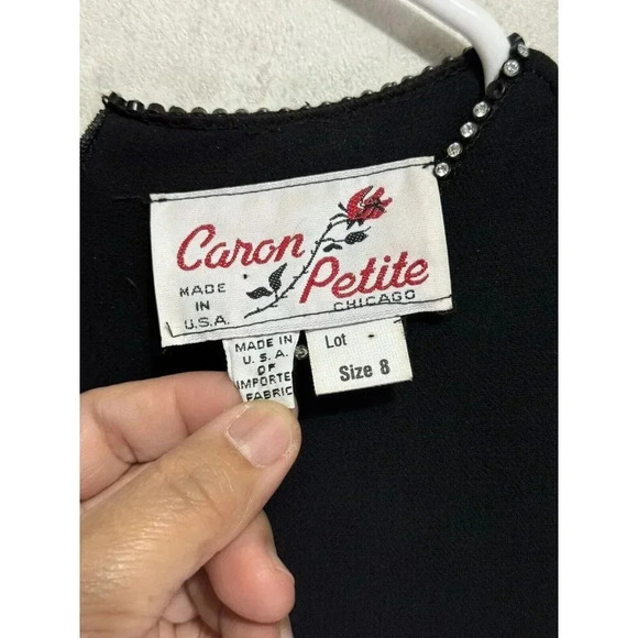 VINTAGE CARON PETITE CHICAGO Black Rhinestone Shift Dress Sz 8P Office Work 80’s - Picture 7 of 11
